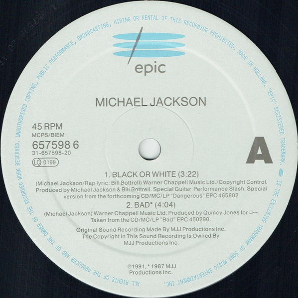 Michael Jackson : Black Or White (12", Single)