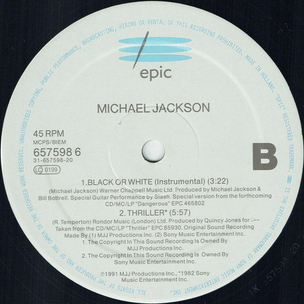 Michael Jackson : Black Or White (12", Single)