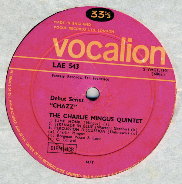 The Charlie Mingus Quintet* : Chazz! (LP, Album, Mono, RE)