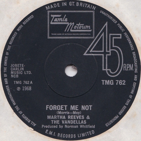 Martha Reeves & The Vandellas : Forget Me Not (7", Single, Sol)