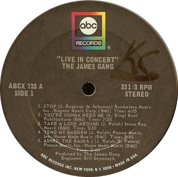 James Gang : Live In Concert (LP, Album, RP, Ter)