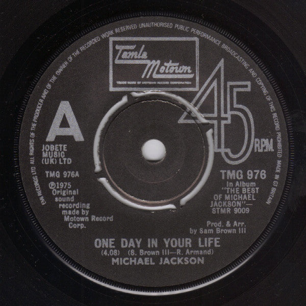 Michael Jackson : One Day In Your Life / Take Me Back (7", Single, RE, Pus)