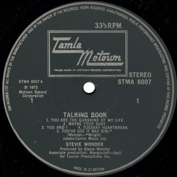 Stevie Wonder : Talking Book (LP, Album, RP)