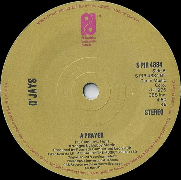 O'Jays* : Darlin' Darlin' Baby (Sweet, Tender, Love) (7", Single, Sol)