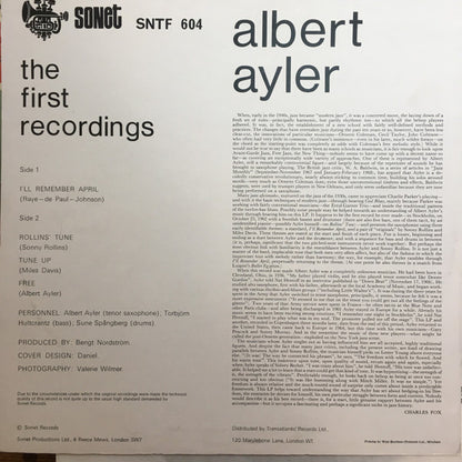 Albert Ayler : The First Recordings (LP, Album, Mono, RE)