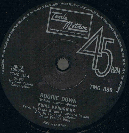 Eddie Kendricks : Boogie Down (7", Single, Sol)