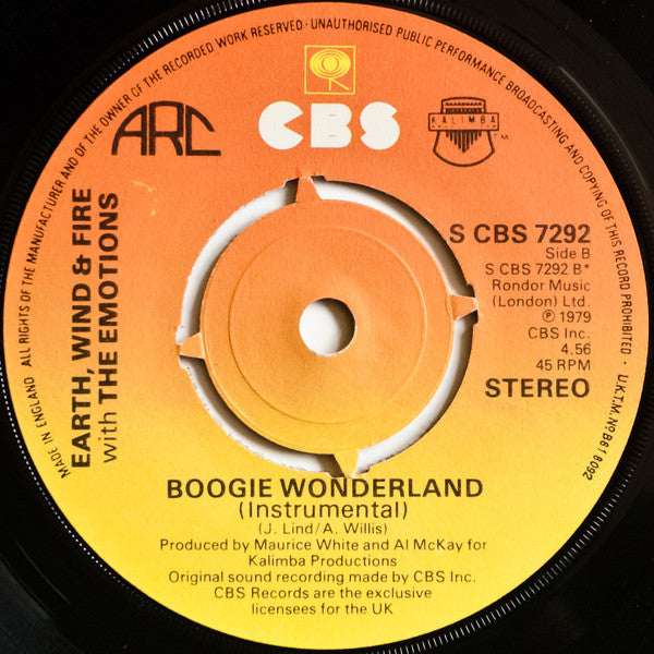 Earth, Wind & Fire With The Emotions : Boogie Wonderland (7", Single, Pus)