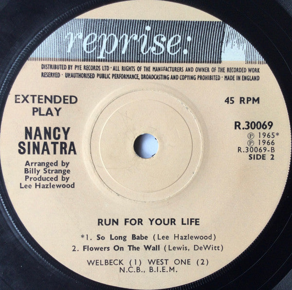 Nancy Sinatra : Run For Your Life (7", EP)