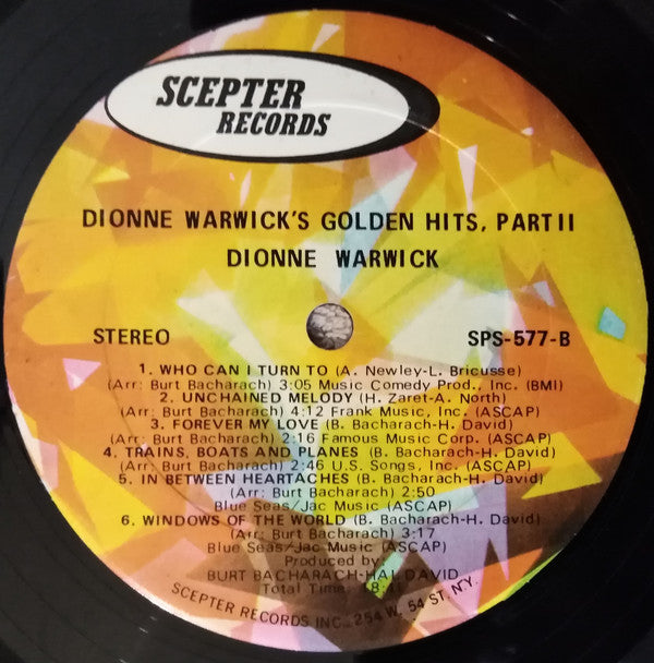 Dionne Warwick : Golden Hits Part 2 (LP, Comp, RE, RP)