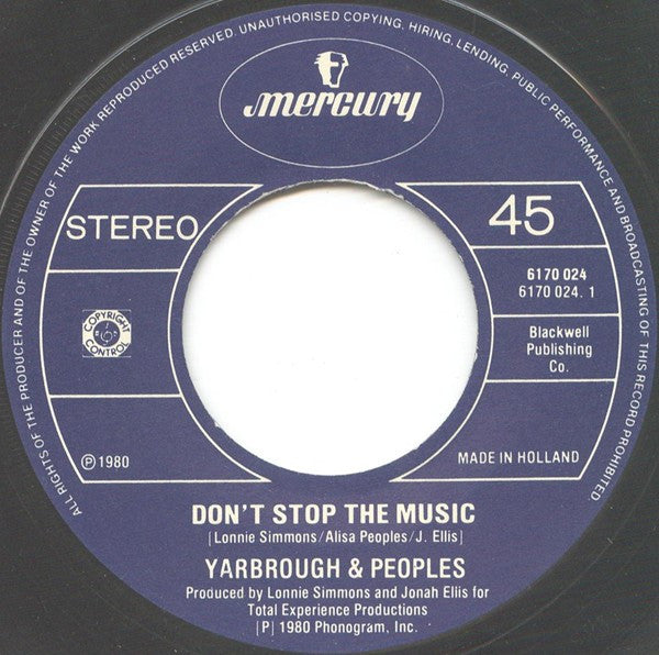 Yarbrough & Peoples : Don't Stop The Music (7", Single)