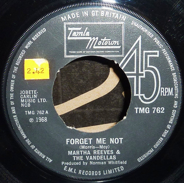 Martha Reeves & The Vandellas : Forget Me Not  (7", Single, Pus)