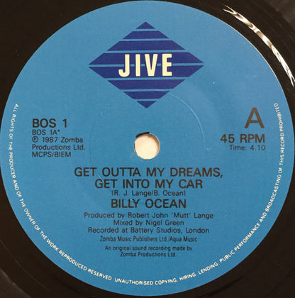 Billy Ocean : Get Outta My Dreams, Get Into My Car (7", Single, Pap)