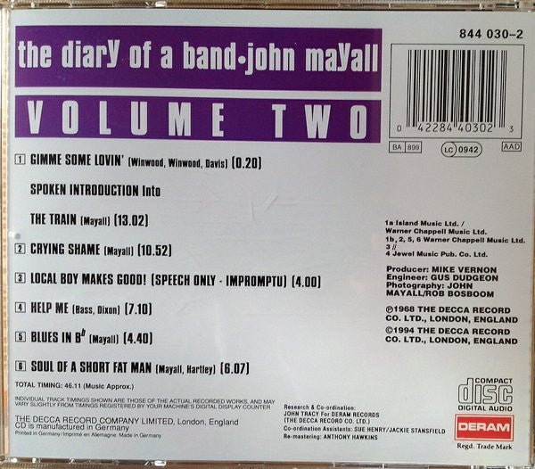 John Mayall : The Diary Of A Band - Volume Two (CD, Album, RE)