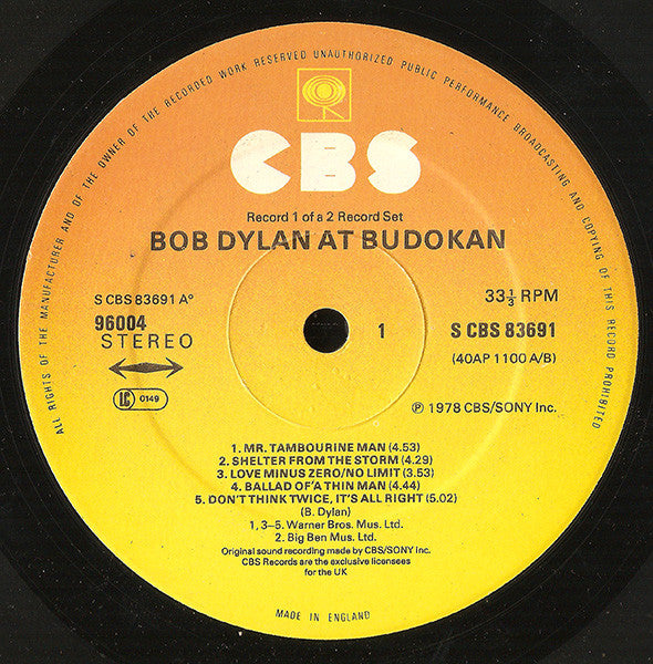 Bob Dylan : Bob Dylan At Budokan (2xLP, Album)