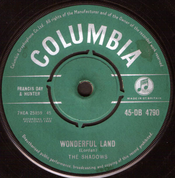 The Shadows : Wonderful Land (7", Single, Gre)