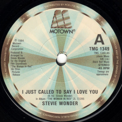 Stevie Wonder : I Just Called To Say I Love You (7", Single, Pap)