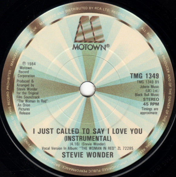 Stevie Wonder : I Just Called To Say I Love You (7", Single, Pap)