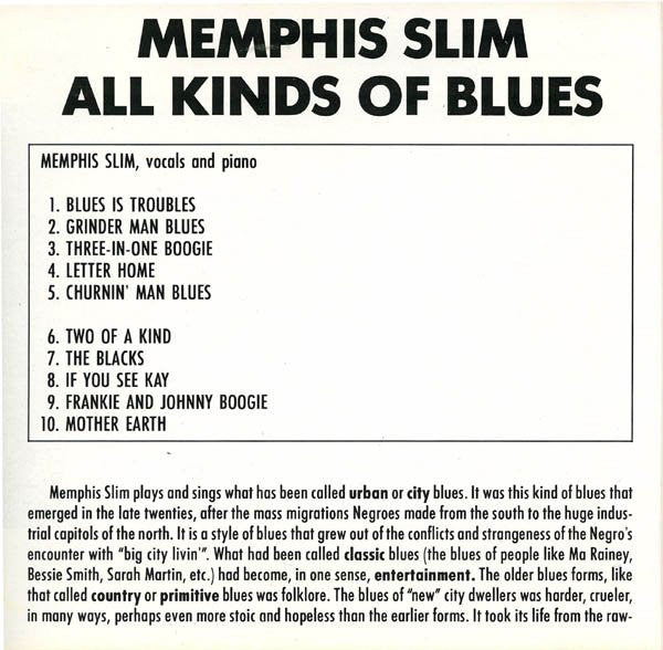 Memphis Slim : All Kinds Of Blues (CD, Album, RE)