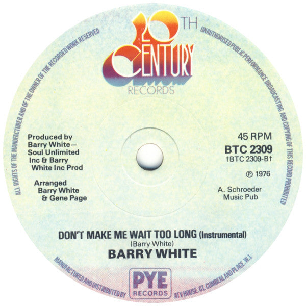 Barry White : Don't Make Me Wait Too Long (7", Single, Sol)