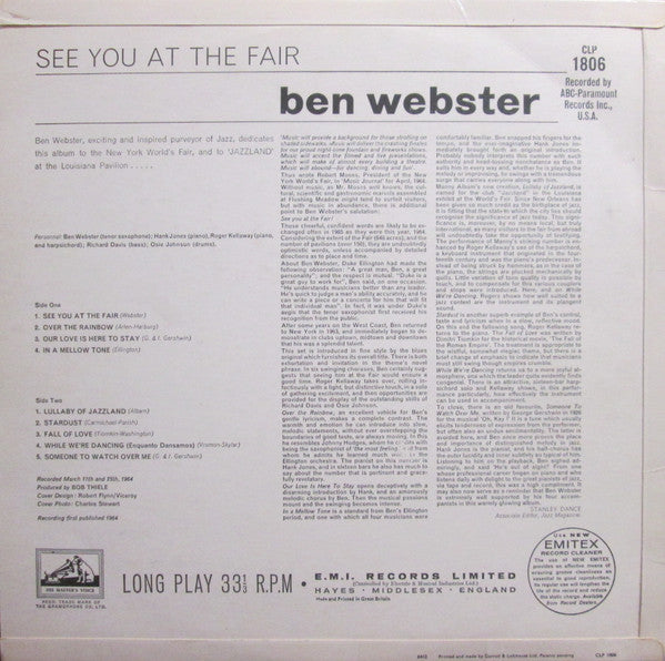 Ben Webster : See You At The Fair (LP, Album, Mono)