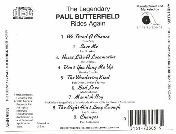 Paul Butterfield : The Legendary Paul Butterfield Rides Again (CD, Album)