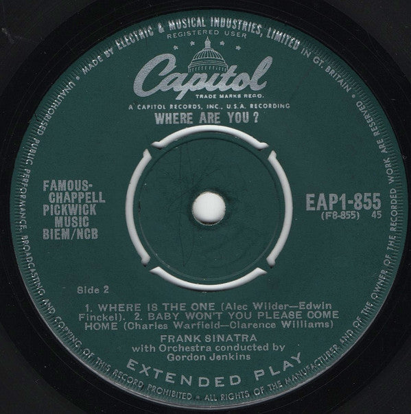 Frank Sinatra With Gordon Jenkins And His Orchestra : Where Are You? Part 1  (7", EP, 4-P)