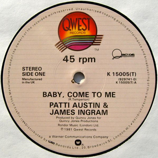 Patti Austin & James Ingram : Baby, Come To Me (12", Single)