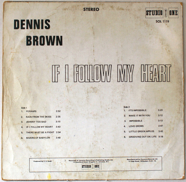 Buy Dennis Brown : If I Follow My Heart (LP, Album, RE) Online for a great  price – Car Boot Soul Records