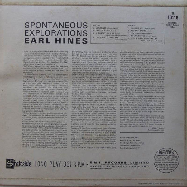 Earl Hines : Spontaneous Explorations (LP, Album)