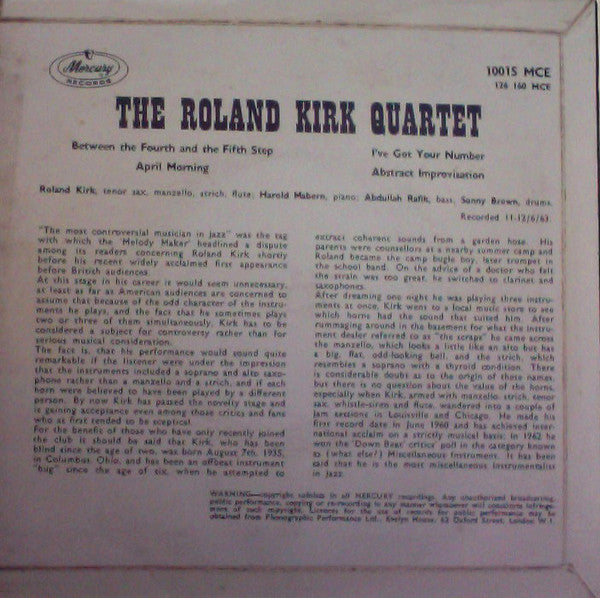 The Roland Kirk Quartet : The Roland Kirk Quartet (7", EP, Mono)