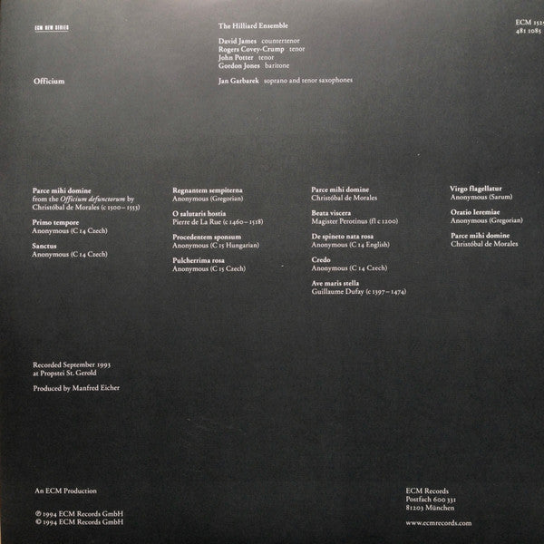 Jan Garbarek / The Hilliard Ensemble : Officium (2xLP, Album, RE, 180)