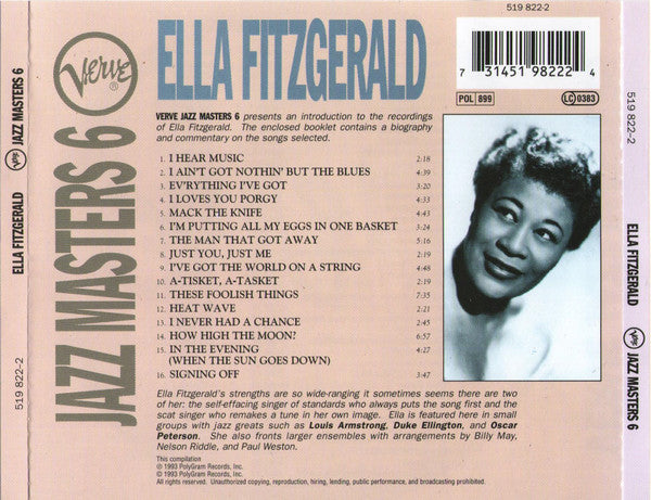 Ella Fitzgerald : Verve Jazz Masters 6 (CD, Comp)