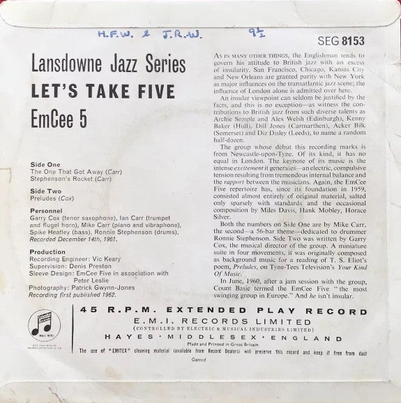 The EmCee Five : Let's Take Five! (7", EP, Mono)