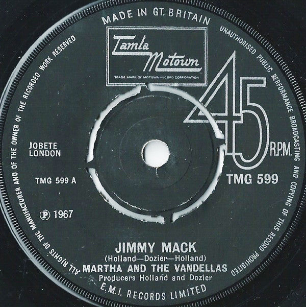 Martha And The Vandellas* : Jimmy Mack (7", RE, Pus)