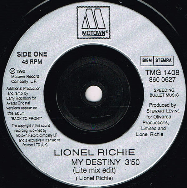 Lionel Richie : My Destiny (7", Single, Sil)