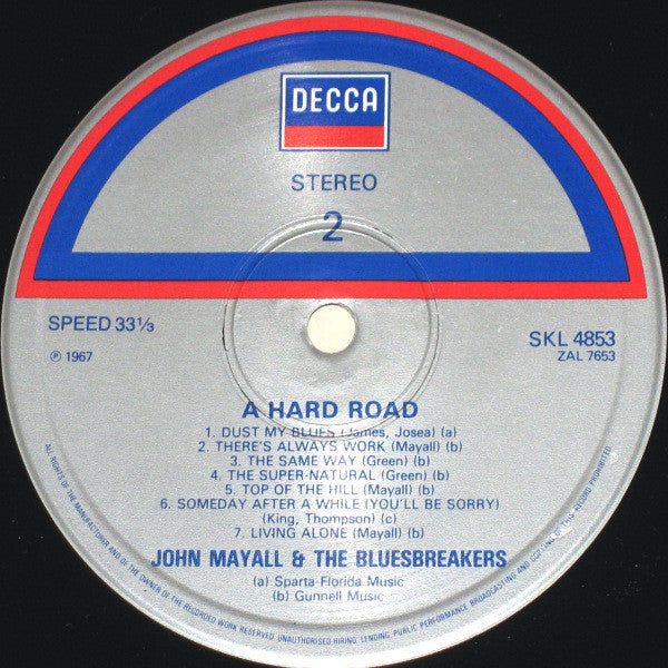 John Mayall And The Bluesbreakers* : A Hard Road (LP, Album, RE)