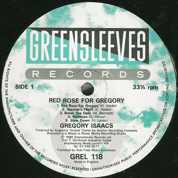 Gregory Isaacs : Red Rose For Gregory (LP, Album)