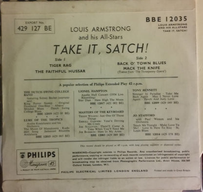 Louis Armstrong And His All-Stars : Take It Satch! (7", EP, Pus)