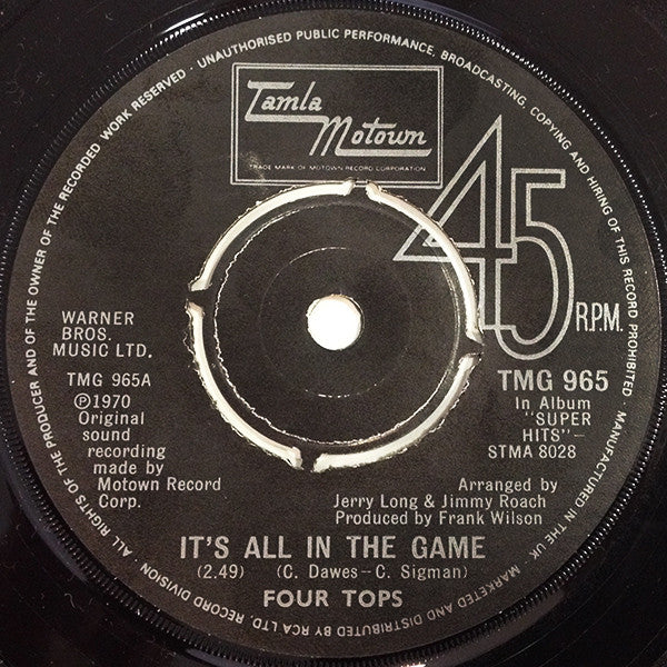 Four Tops : It's All In The Game / Bernadette (7", Pus)