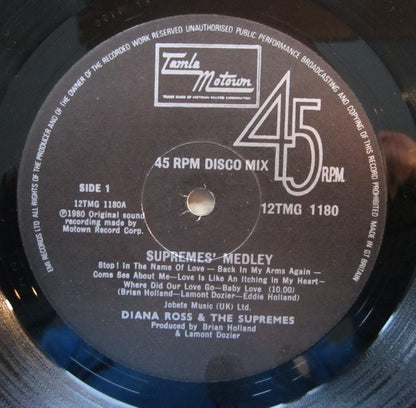 The Supremes : Supremes' Medley  (12", Single, P/Mixed)