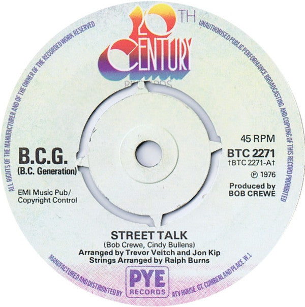 B.C.G. (B.C. Generation)* : Street Talk (7", Single, 4 P)