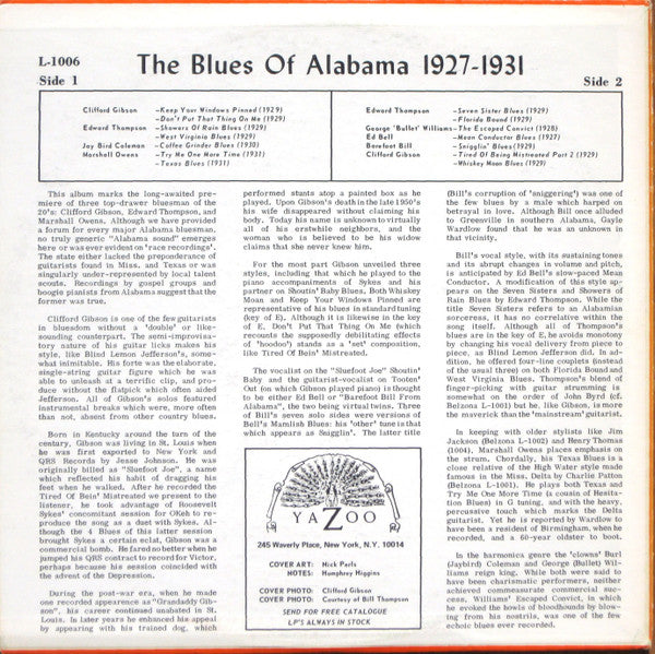 Various : Alabama Blues 1927 - 1931 (LP, Comp, RE, Red)