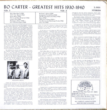 Bo Carter : Greatest Hits 1930-1940 (LP, Comp, RP)