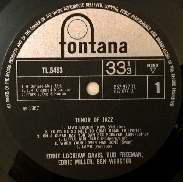 Bud Freeman, Eddie "Lockjaw" Davis, Eddie Miller (2), Ben Webster : Tenor Of Jazz (LP, Album, Mono)