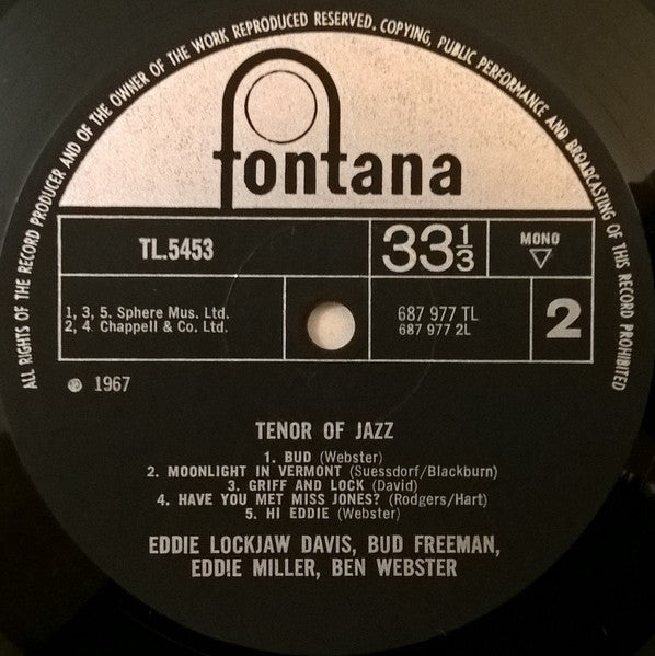 Bud Freeman, Eddie "Lockjaw" Davis, Eddie Miller (2), Ben Webster : Tenor Of Jazz (LP, Album, Mono)