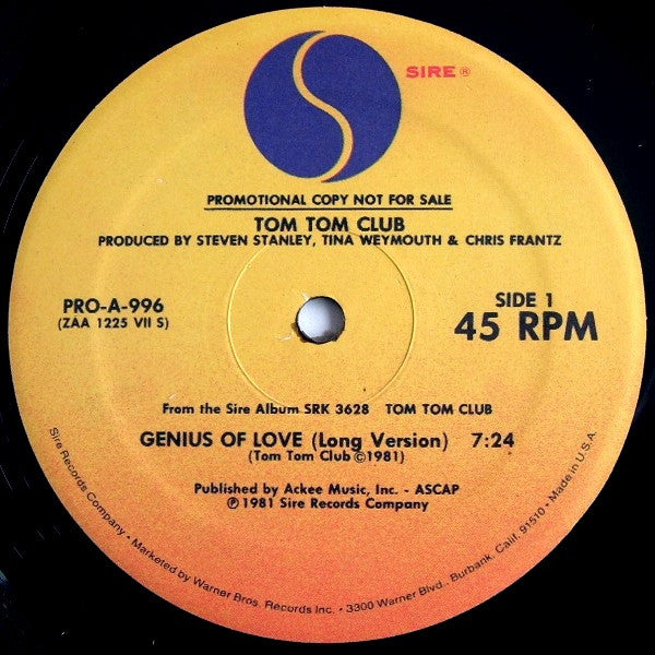 Tom Tom Club : Genius Of Love (Long Version) / Lorelei (Instrumental) (12", Promo)