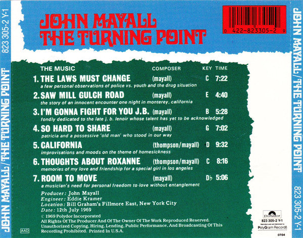 John Mayall : The Turning Point (CD, Album, RE)