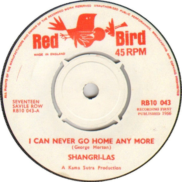 The Shangri-Las : I Can Never Go Home Any More / Bull Dog (7", Single, pus)