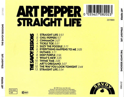 Art Pepper : Straight Life: The Savoy Sessions (CD, Comp, RE)