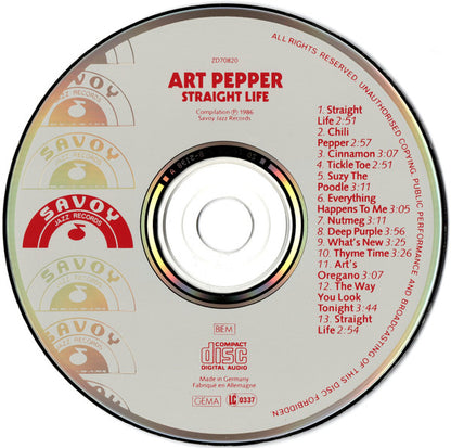 Art Pepper : Straight Life: The Savoy Sessions (CD, Comp, RE)